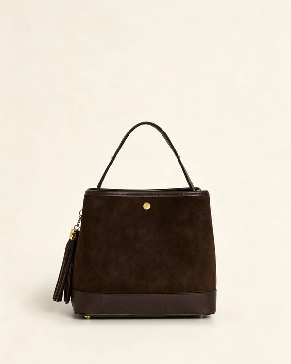 Large Suede Bucket Bag With Genuine Leather Details