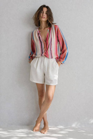 24112076- Sunset Stripe V-Cut Blouse-Blue Hand Home