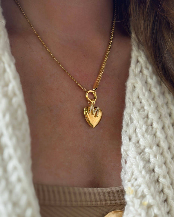 Initial Heart Locket Charm Necklace-Blue Hand Home