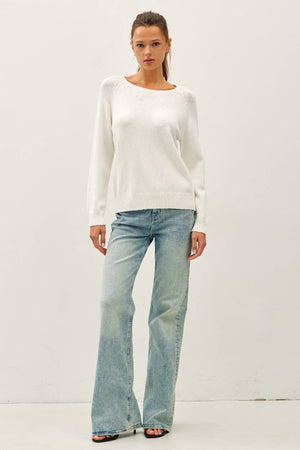 [NEW SHADE]RAGLAN SLEEVE SLUB PULLOVER SWEATER-Blue Hand Home