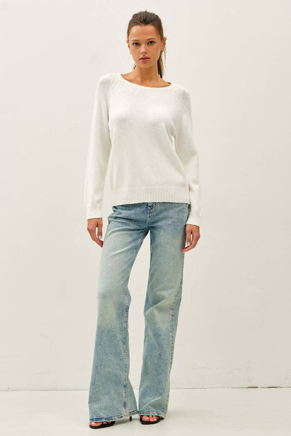 [NEW SHADE]RAGLAN SLEEVE SLUB PULLOVER SWEATER-Blue Hand Home
