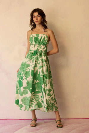 Hibiscus Anaar Smocked Bodice Maxi Dress - Fern-Blue Hand Home