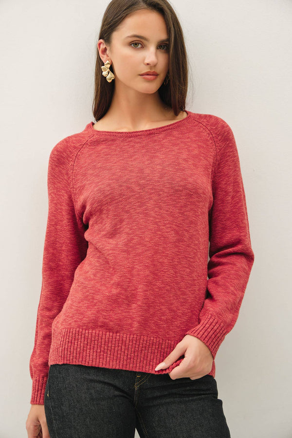 [NEW SHADE]RAGLAN SLEEVE SLUB PULLOVER SWEATER-Blue Hand Home