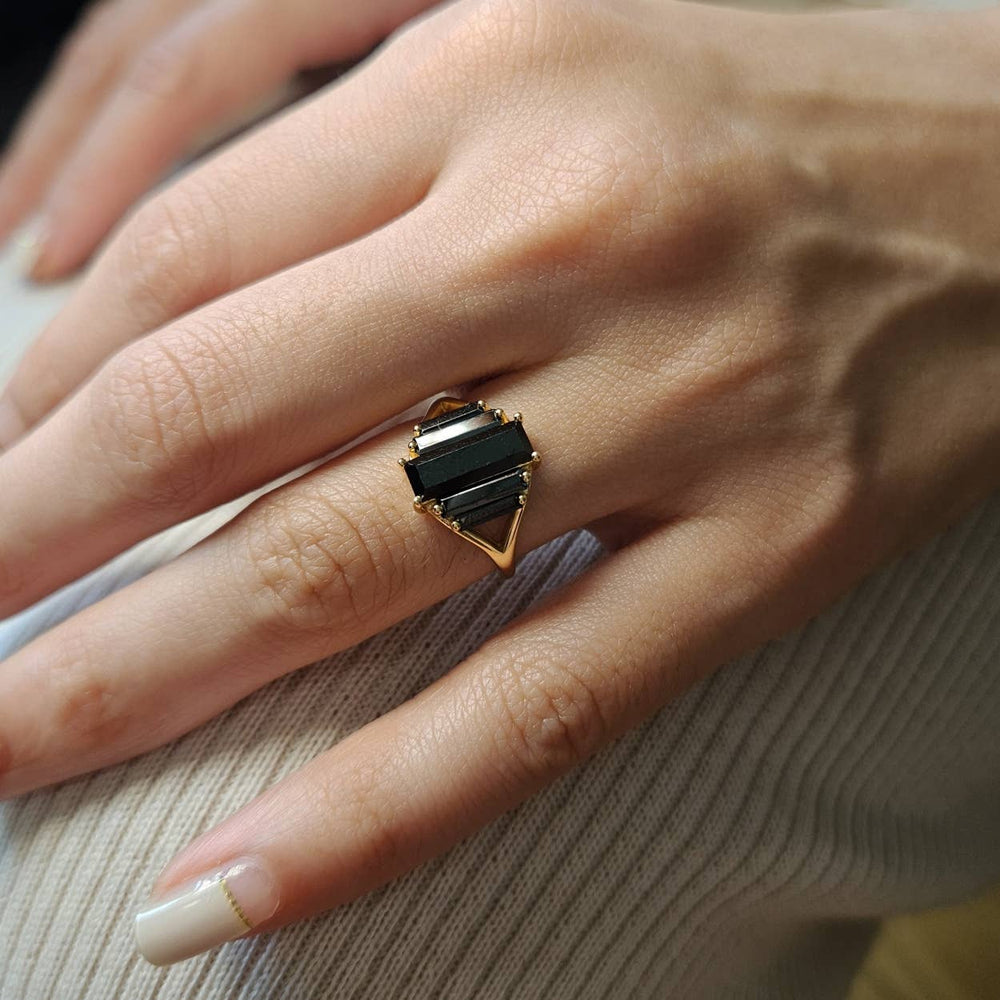 BLACK BAGUETTE RING - SX02104R-Blue Hand Home