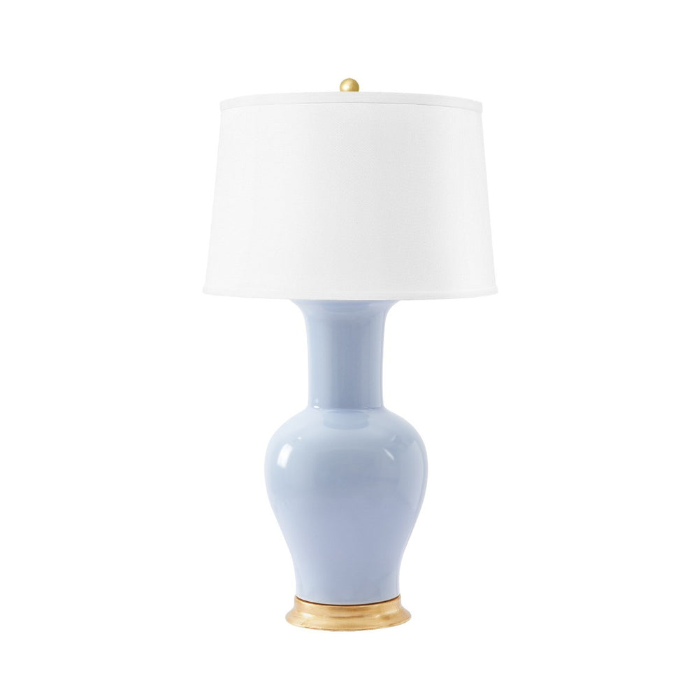 Acacia Lamp, 17-inch White Linen Shade, Gold, Periwinkle Blue