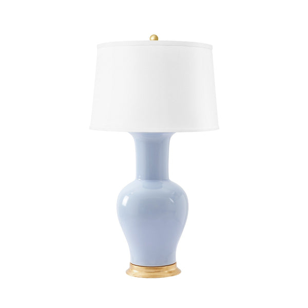 Acacia Lamp, 17-inch White Linen Shade, Gold, Periwinkle Blue