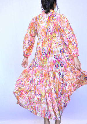 Demi Ikat Dress Gold Multi -Blue Hand Home