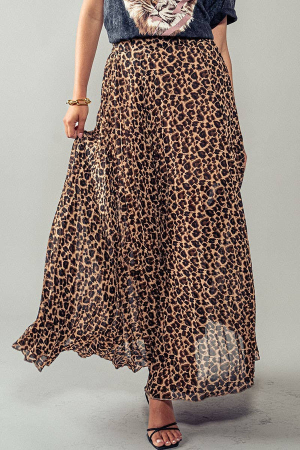 LEOPARD ANIMAL PRINT PLEATED MIDI SKIRT-Blue Hand Home