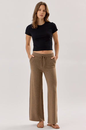 Ultra Soft Wide Leg Drawstring Heathered Sweater Pants