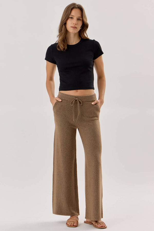 Ultra Soft Wide Leg Drawstring Heathered Sweater Pants