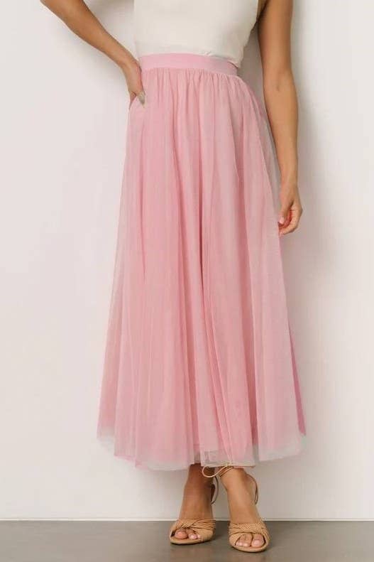 20 colors Flowy Elastic Waist Tulle Pleated Skirt-Blue Hand Home