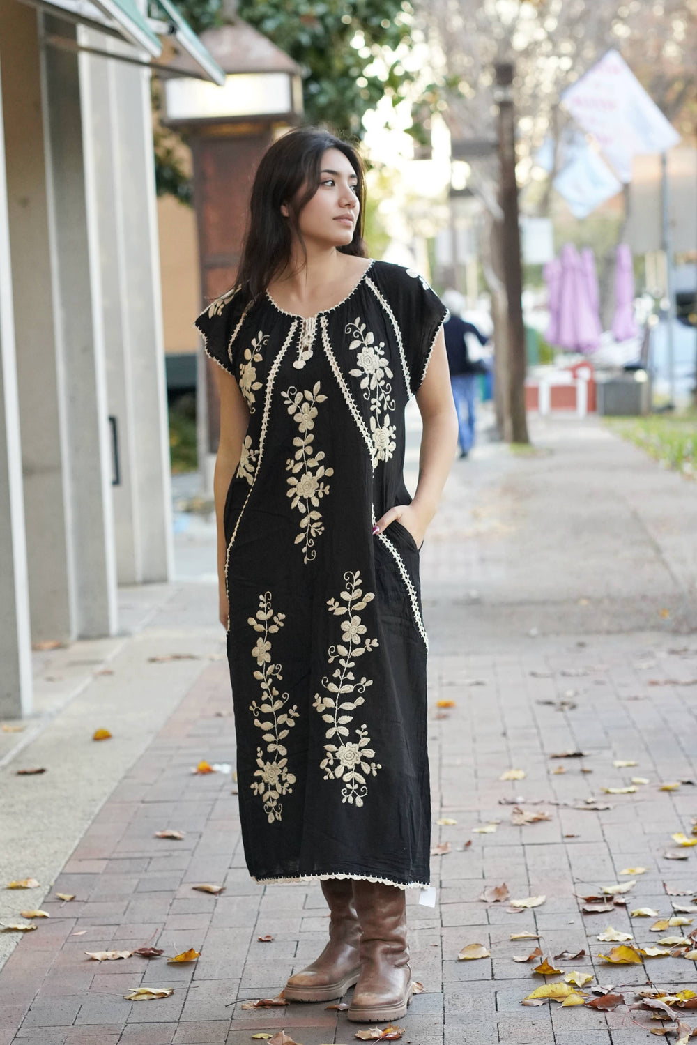Clementine Crochet Emb. Dress -Black-Blue Hand Home