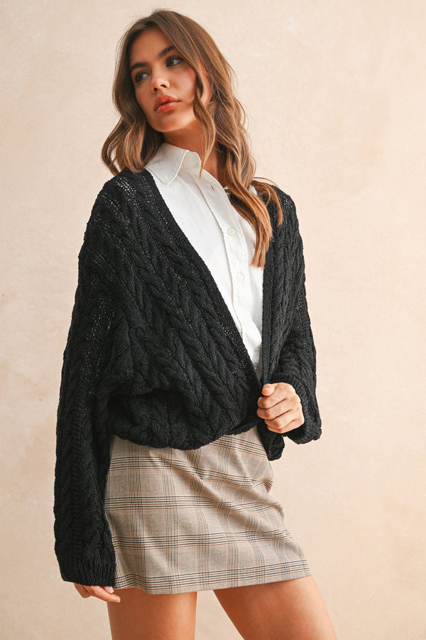 J4475 LIGHT WEIGHT CABLE KNITTED CARDIGAN-Blue Hand Home