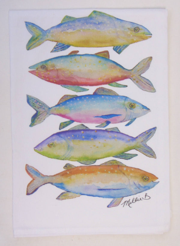 Limited Edition Fishies on White Flour Sack Towel-Blue Hand Home