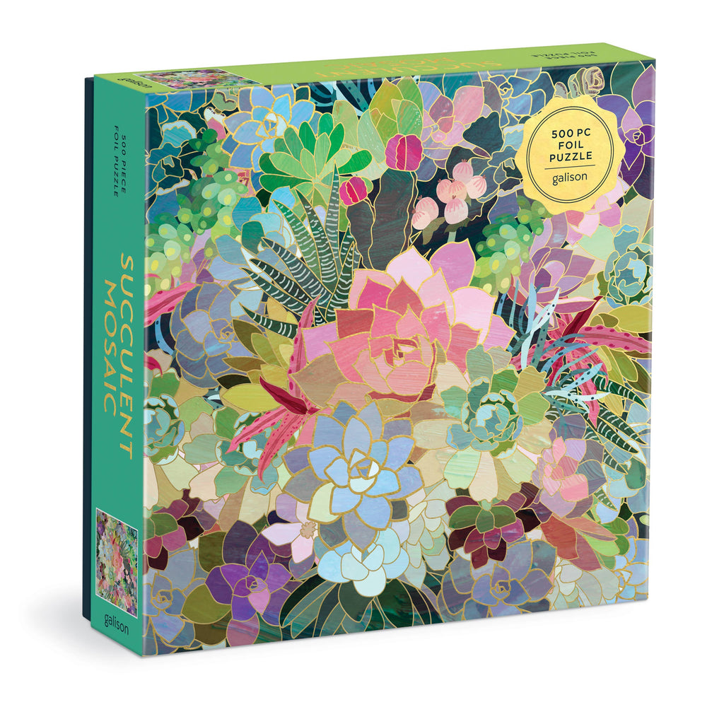 Succulent Mosaic 500 Piece Foil Puzzle-Blue Hand Home