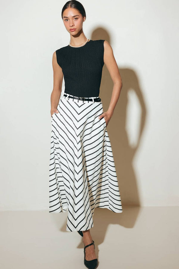 A Striped Woven Midi Skirt - Fk1162-Blue Hand Home