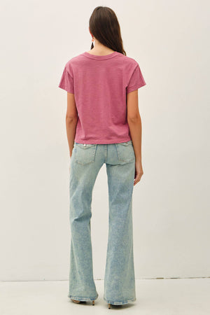 Garment Dyed Cotton Slub Half Sleeve Crop Top