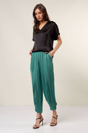 Pleated Pull-on Satin Joggers-Blue Hand Home