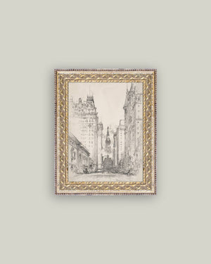 New York Sketch Framed Antique Art-Blue Hand Home