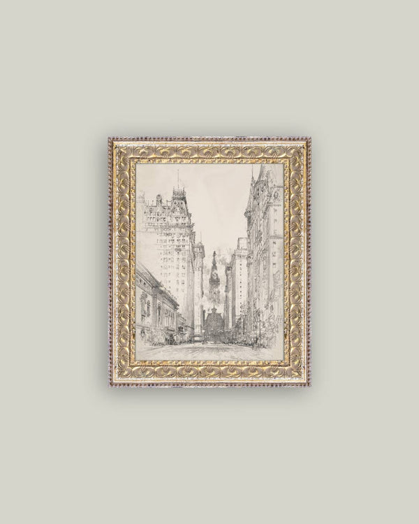 New York Sketch Framed Antique Art-Blue Hand Home