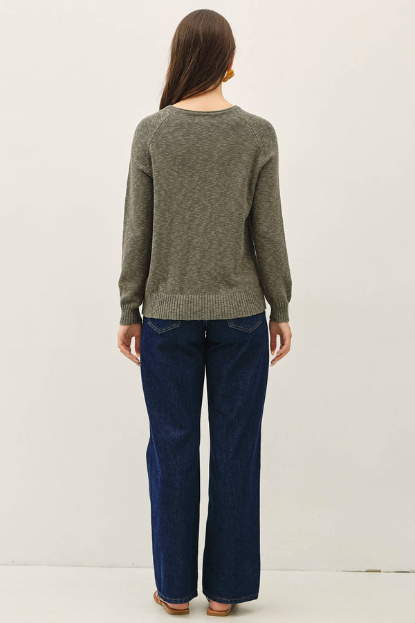 [NEW SHADE]RAGLAN SLEEVE SLUB PULLOVER SWEATER-Blue Hand Home
