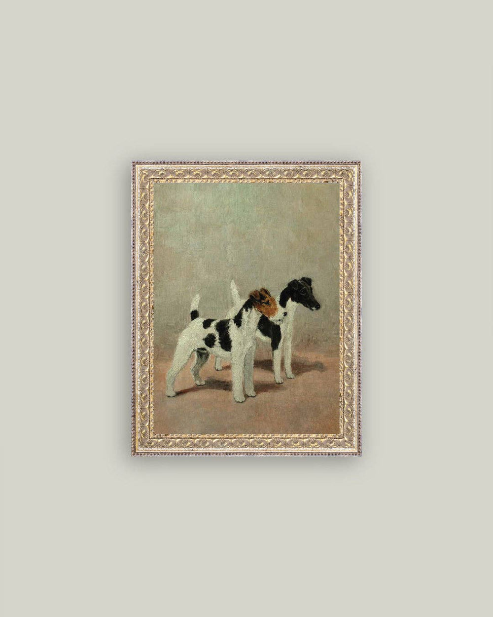 Two Fox Terriers Framed Antique Art-Blue Hand Home