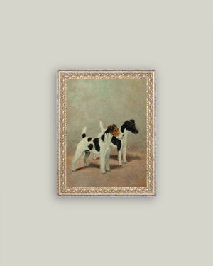Two Fox Terriers Framed Antique Art-Blue Hand Home