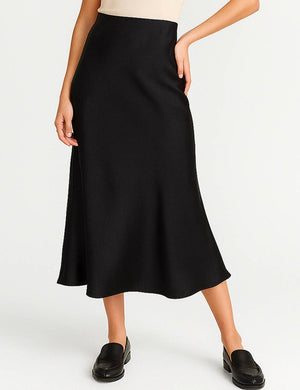 Ladies Solid Color Satin Midi Skirt 5515-Blue Hand Home