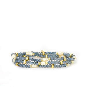 Crystal beaded pearl wrap bracelet-Blue Hand Home