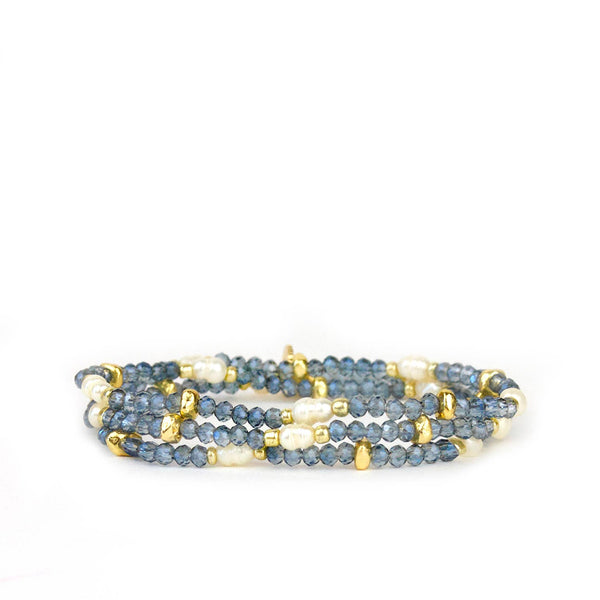 Crystal beaded pearl wrap bracelet-Blue Hand Home