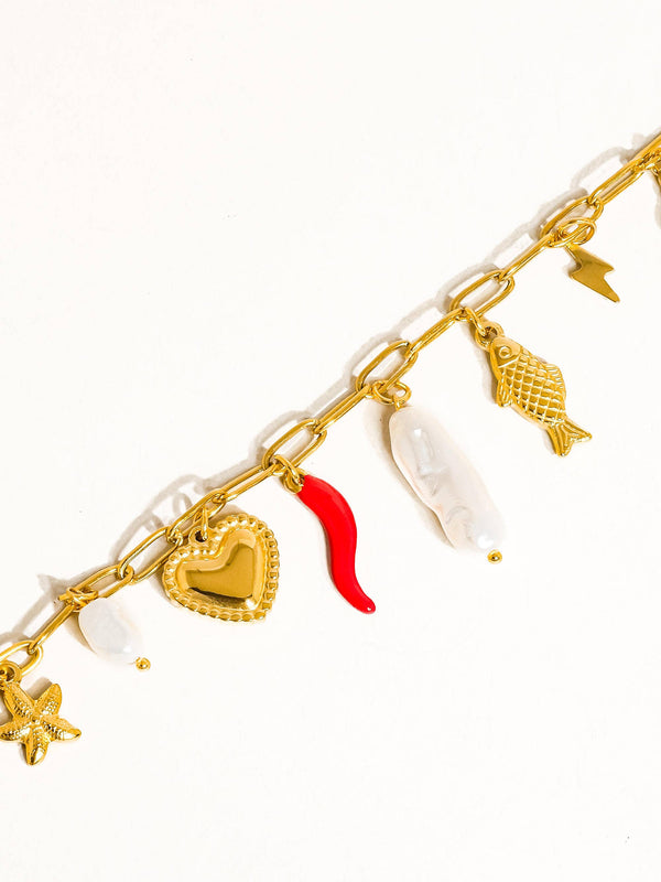Filigrane 18K Gold Non-Tarnish Pepper Fish Charm Necklace-Blue Hand Home