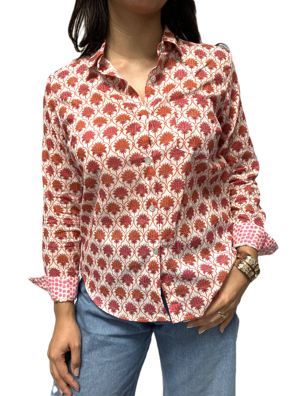 Frannie Shirt-Coral-Blue Hand Home
