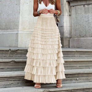 Elastic waist ruffle tulle maxi skirt-Blue Hand Home