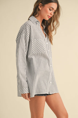 T5276 Striped Pattern Button Down Shirts-Blue Hand Home