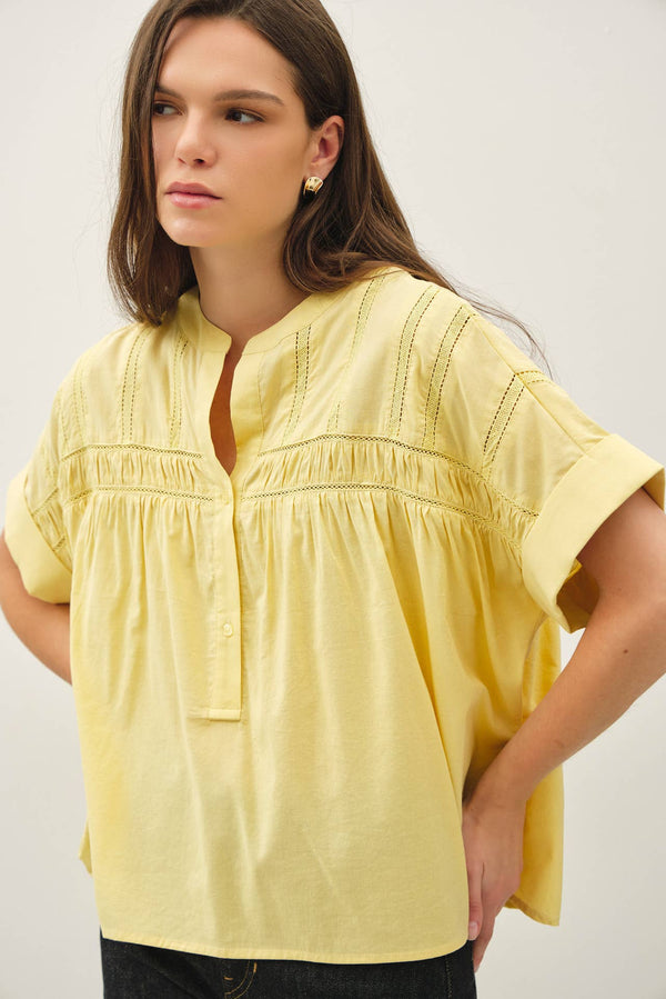 EYELET LACED OVERSIZE DOLMAN SLEEVE TOP-Blue Hand Home