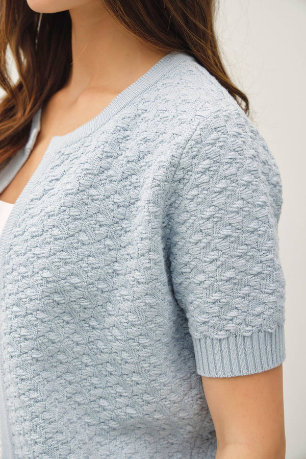 TEXTURED SHORT SLEEVE CARDIGAN-Blue Hand Home