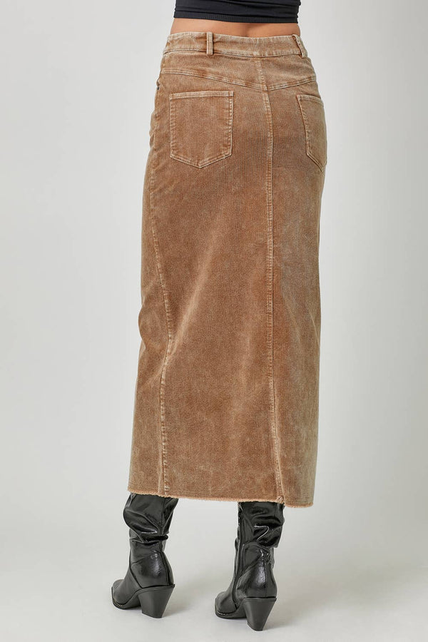 60742 Washed Front Slit Corduroy Skirt-Blue Hand Home