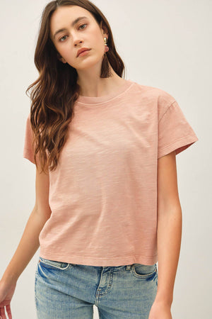 Garment Dyed Cotton Slub Half Sleeve Crop Top
