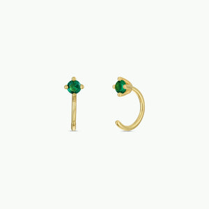 CZ Huggies - Emerald - Gold Earrings