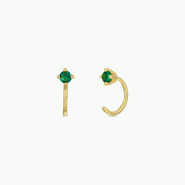 CZ Huggies - Emerald - Gold Earrings