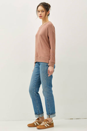 ROUND NECK HACCI BRUSHED PULLOVER KNIT TOP-Blue Hand Home