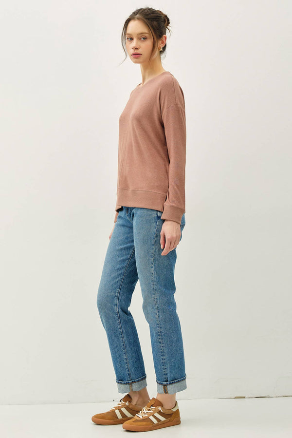 ROUND NECK HACCI BRUSHED PULLOVER KNIT TOP-Blue Hand Home