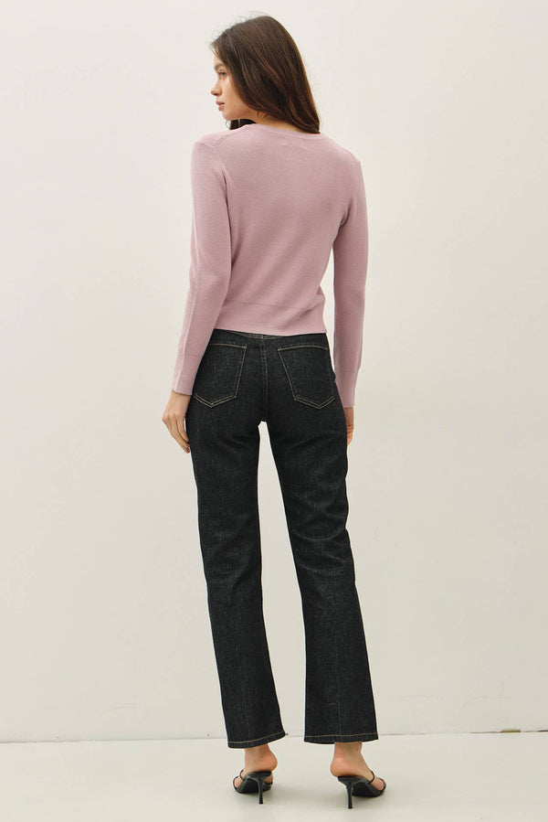 Ribbed Crewneck Cardigan-Blue Hand Home