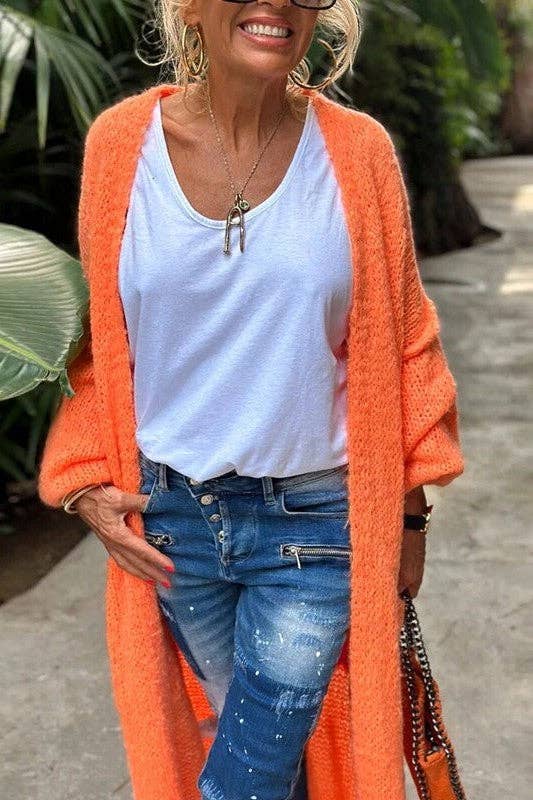 Love & Peace Exposed Seam Knit Sweater Long Cardigan-Blue Hand Home
