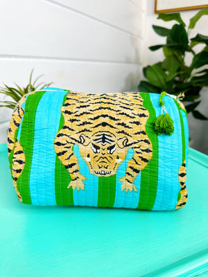 Cosmetics Bag | Quilted Makeup Bags | Toiletry Bag | Tiger-Blue Hand Home