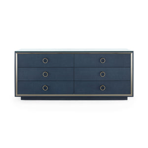 Ansel Extra Large 6-Drawer with Glass Top, Blue Steel