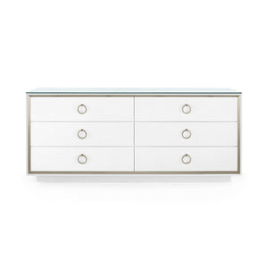 Ansel Extra Large 6-Drawer with Glass Top, Chiffon White