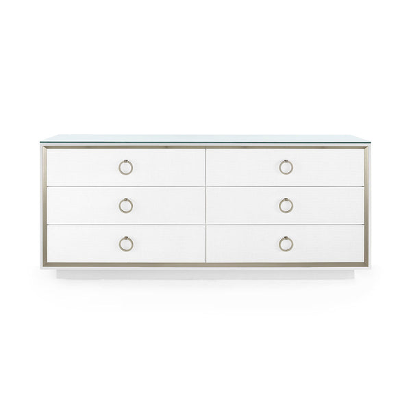 Ansel Extra Large 6-Drawer with Glass Top, Chiffon White