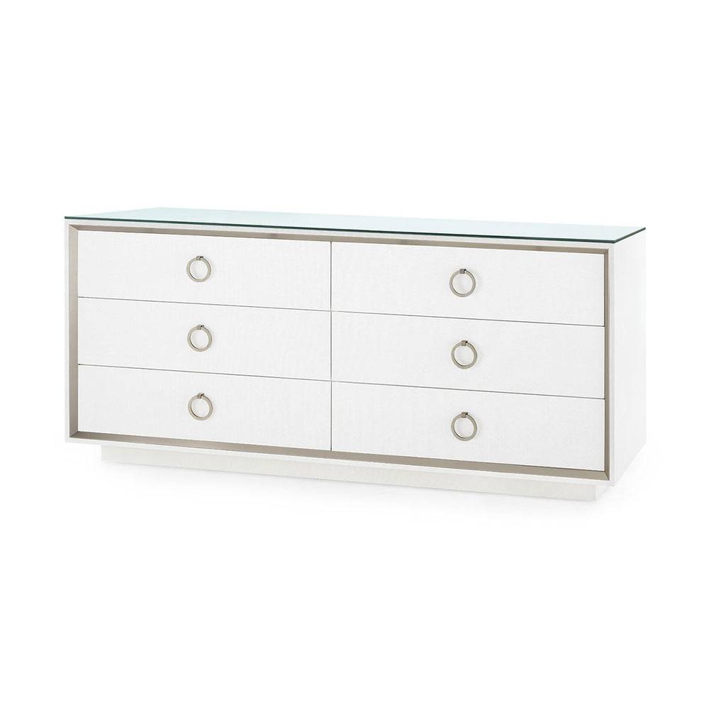 Ansel Extra Large 6-Drawer with Glass Top, Chiffon White-Blue Hand Home