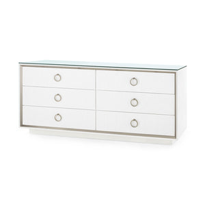 Ansel Extra Large 6-Drawer with Glass Top, Chiffon White